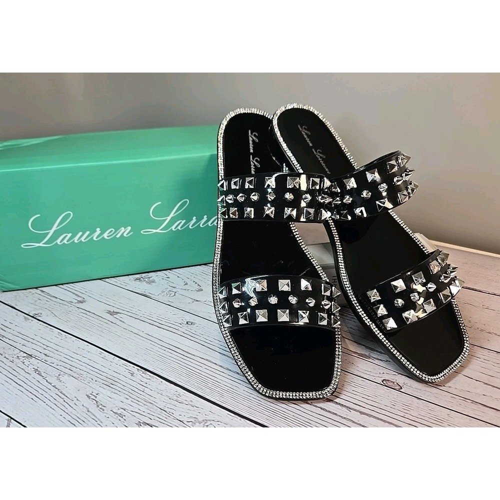 Lauren Lorraine Sandals Studley‎ Studs Biker Edgy  Women's Black Size 8.5